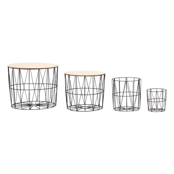 Design Side Table Set Of 4 Baskets Black / Oak 52617 Wohnling Beistelltisch Mit Koerben 4Er Set Schwarz Wl6 075 Wl6 075 1