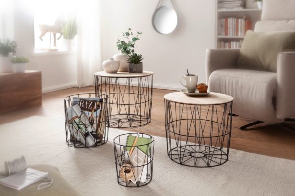 Design Side Table Set Of 4 Baskets Black / Oak 52617 Wohnling Beistelltisch Mit Koerben 4Er Set Schwarz Wl6 075 Wl6 075 2