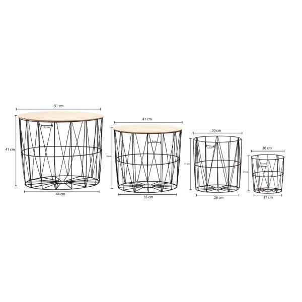 Design Side Table Set Of 4 Baskets Black / Oak 52617 Wohnling Beistelltisch Mit Koerben 4Er Set Schwarz Wl6 075 Wl6 075 3