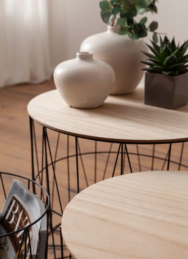 Design Side Table Set Of 4 Baskets Black / Oak 52617 Wohnling Beistelltisch Mit Koerben 4Er Set Schwarz Wl6 075 Wl6 075 5
