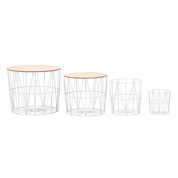 Design Side Table Set Of 4 Baskets White / Oak 52619 Wohnling Beistelltisch Mit Koerben 4Er Set Weiss Wl6 077 Wl6 077