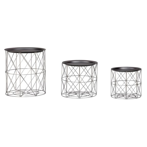 Design Side Table Set Of 3 Baskets Black / Silver 52682 Wohnling Beistelltisch Mit Koerben 3Er Set Silber Wl6 073 Wl6 073