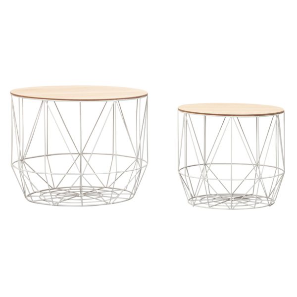 Design Side Table Set Of 2 Baskets White / Oak 52772 Wohnling Beistelltisch Mit Koerben 2Er Set Weiss Wl6 080 Wl6 080
