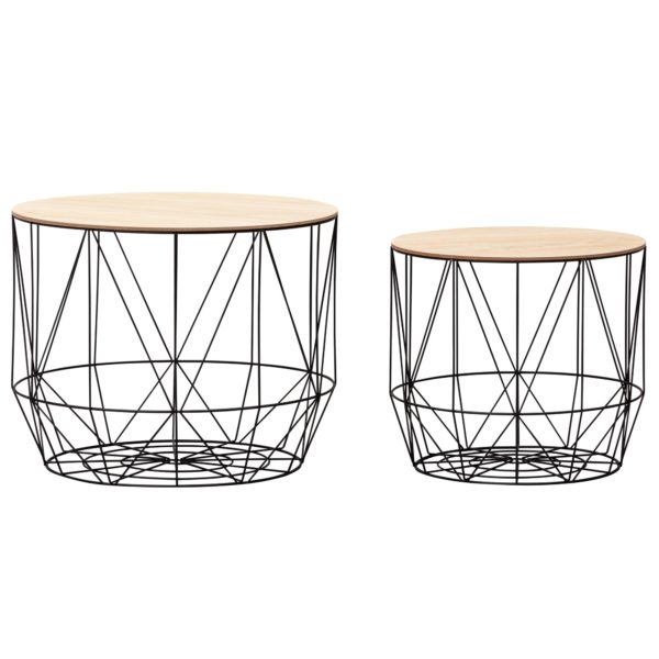 Design Side Table Set Of 2 Baskets Black / Oak 52774 Wohnling Beistelltisch Mit Koerben 2Er Set Schwarz Wl6 081 Wl6 081