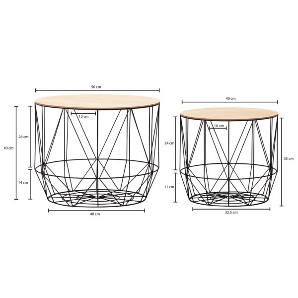 Design Side Table Set Of 2 Baskets Black / Oak 52774 Wohnling Beistelltisch Mit Koerben 2Er Set Schwarz Wl6 081 Wl6 081 3