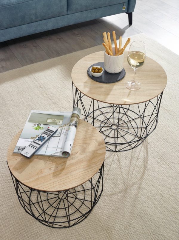 Design Side Table Set Of 2 Baskets Black / Oak 52774 Wohnling Beistelltisch Mit Koerben 2Er Set Schwarz Wl6 081 Wl6 081 5