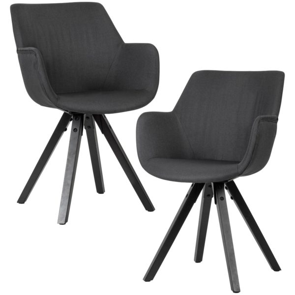 Dining Chair Set Of 2 Black With Armrests With Black Legs 53484 Wohnling Gemuetliches Esszimmerstuhl 2Er Set Schwarze Beine Wl6 115 Wl6 115