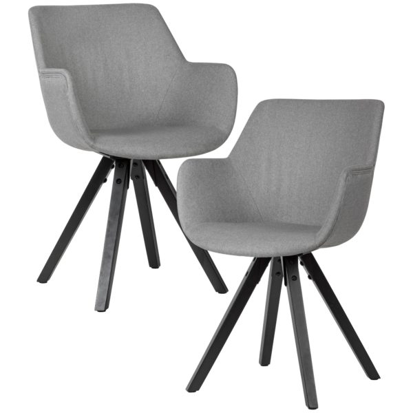 Dining Chair Set Of 2 Light Grey With Armrests With Black Legs 53485 Wohnling Gemuetliches Esszimmerstuhl 2Er Set Schwarze Beine Wl6 116 Wl6 116