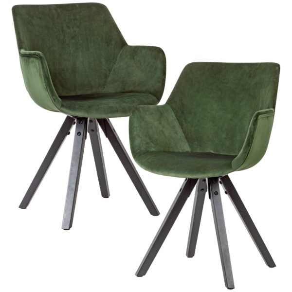 Set Of 2 Velvet Dining Chairs Green With Armrests 53488 Wohnling 2Er Set Esszimmerstuhl Gruen Samt Schwarze Beine Wl6 119 Wl6 119