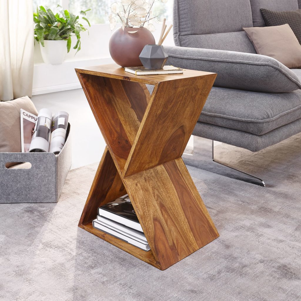 Side Table X-shape 43x60x30 Cm Sheesham Solid Wood Side Table • ArtKomfort