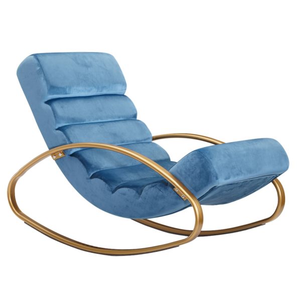 Lounger Velvet Blue / Gold 150 Kg Resilient Relax Chair 61X81X111 Cm 57108 Wohnling Relaxliege Samt Blau Golden 150 Kg Belastbar Design Relaxsessel Innenbereich Schaukelstuhl Lounge Liege Schwingstuhl Modern Sessel Wohnzimmer Relaxsessel Wohnzi 10