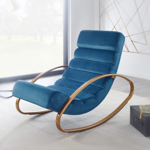 Lounger Velvet Blue / Gold 150 Kg Resilient Relax Chair 61X81X111 Cm 57108 Wohnling Relaxliege Samt Blau Golden 150 Kg Belastbar Design Relaxsessel Innenbereich Schaukelstuhl Lounge Liege Schwingstuhl Modern Sessel Wohnzimmer Relaxsessel Wohnzimme
