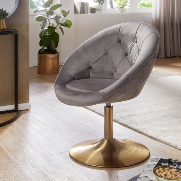 Chair Velvet Gray / Gold Design Swivel Chair 57485 Wohnling Loungesessel Samt Grau Wl6 299 Wl6 299 1
