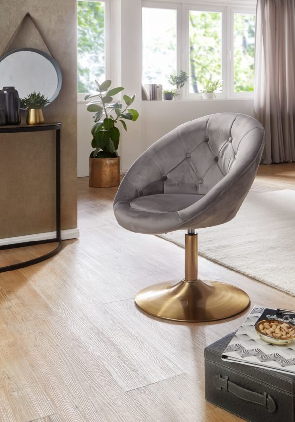 Chair Velvet Gray / Gold Design Swivel Chair 57485 Wohnling Loungesessel Samt Grau Wl6 299 Wl6 299 2