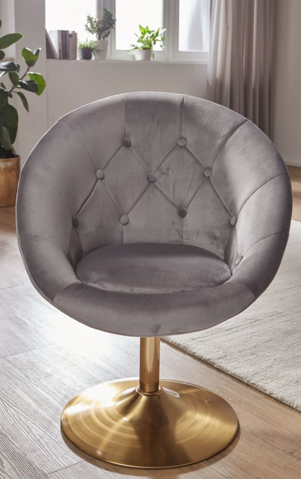 Chair Velvet Gray / Gold Design Swivel Chair 57485 Wohnling Loungesessel Samt Grau Wl6 299 Wl6 299 4
