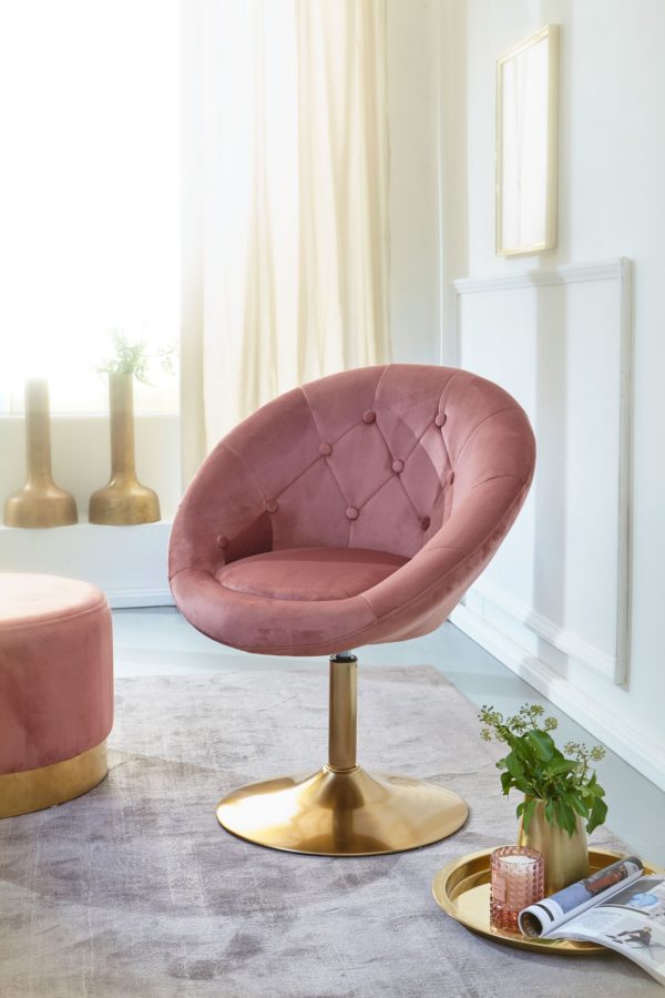 Chair Velvet Pink / Gold Design Swivel Chair 57487 Wohnling Loungesessel Samt Rosa Wl6 300 Wl6 300 25
