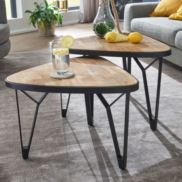 Сoffee Table Solid Wood Metal Living Room Table Set Of 2 Tables Wl6.348 58432 Wohnling Beistelltisch 2Er Set Akazie Und Mango Wl6 348 Wl6 348