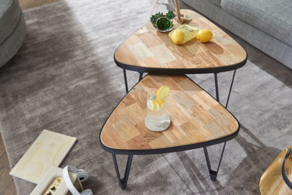 Сoffee Table Solid Wood Metal Living Room Table Set Of 2 Tables Wl6.348 58432 Wohnling Beistelltisch 2Er Set Akazie Und Mango Wl6 348 Wl6 348 1