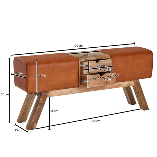 Gymnastic Bench Made Of Genuine Leather 120 Cm Wl6.481 64424 Wohnling Sitzbank Mit 2 Schublaeden Leder Braun 120X28X53 Cm Wl6 481 Wl6 481